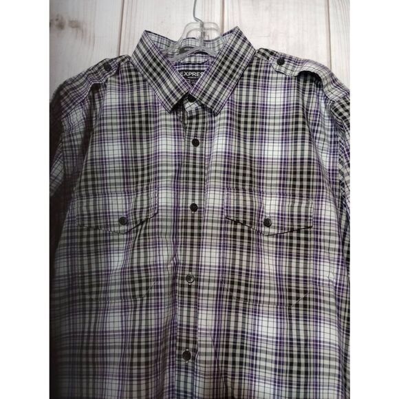 Express Shirt Men's Extra Large Purple Black Button Front Long Sleeve Modern Fit - Picture 3 of 8